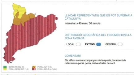 Alerta massiva per pluges torrencials i risc d'inundacions a Catalunya