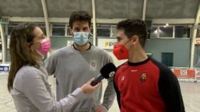 Conversem amb Romà Bancells i Marc Julià després del partit entre Palafrugell i Reus (5-8)