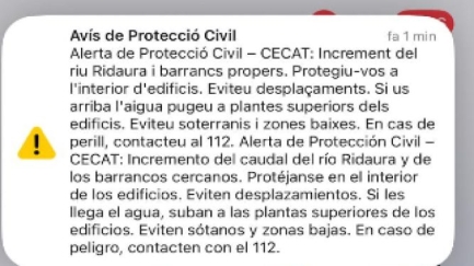 Protecció Civil envia un avís per l'increment del riu Ridaura i els barrancs propers