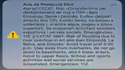 Protecció Civil envia un ES-Alert per risc de desbordament de rius i suspèn les classes