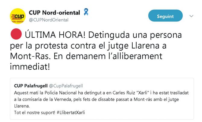 Detenen un home de Palafrugell per la protesta dels CDR contra Llarena a Mont-ras