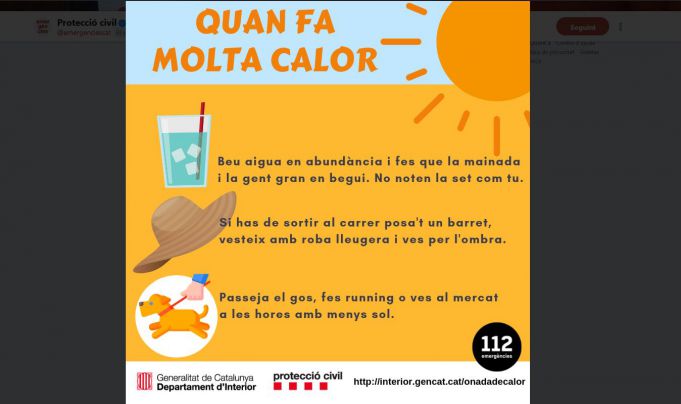 El Govern activa l'alerta per calor i demana a la ciutadania que s'autoprotegeixi