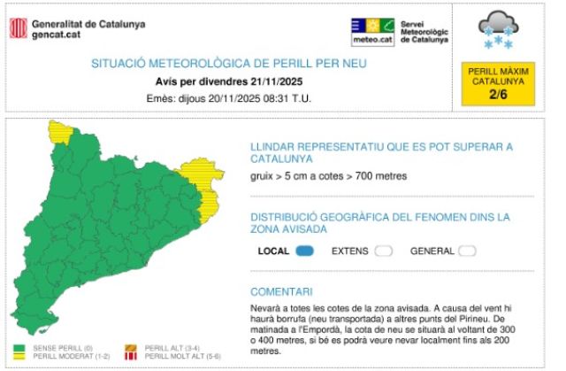Entre avui i dissabte podria nevar a cotes baixes al Baix Empordà