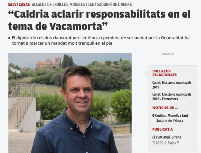 L'Alcalde de Cruïlles demana que s'aclareixin responsabilitats per Vacamorta