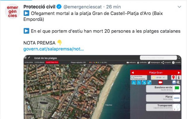 Un noi de 16 anys mor ofegat a Platja d'Aro