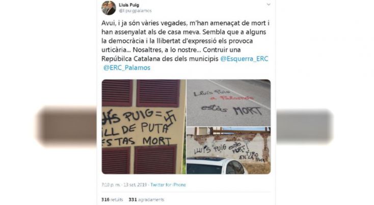Palamós, ple de pintades amenaçant de mort al seu alcalde Lluís Puig