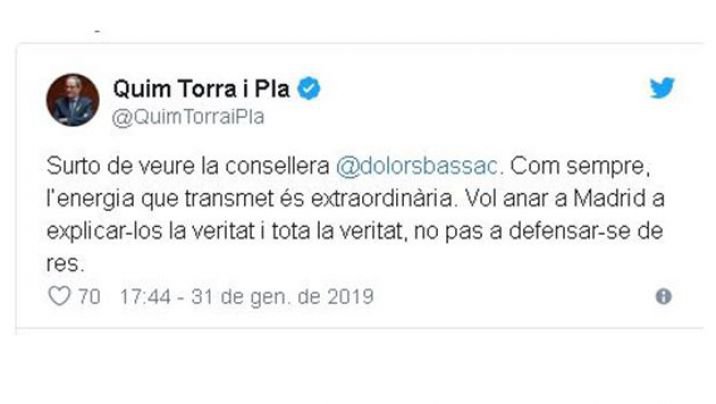 Quim Torra s'acomiada de Dolors Bassa abans del seu trasllat a Madrid